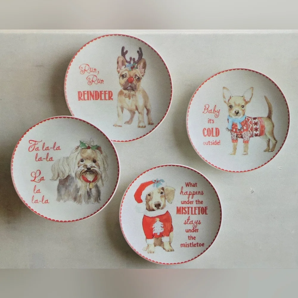 Christmas Reindeer Mistletoe Appetizer Plate Set of 4 Pier 1 Imports Boxed New